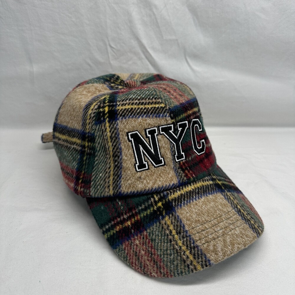 Steve Madden Hat Cap Baseball One Size Plaid Flannel NYC Logo Strap Back Lined